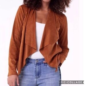 Kut from the Kloth Jacket Rust Faux Suede Open Draped Front M